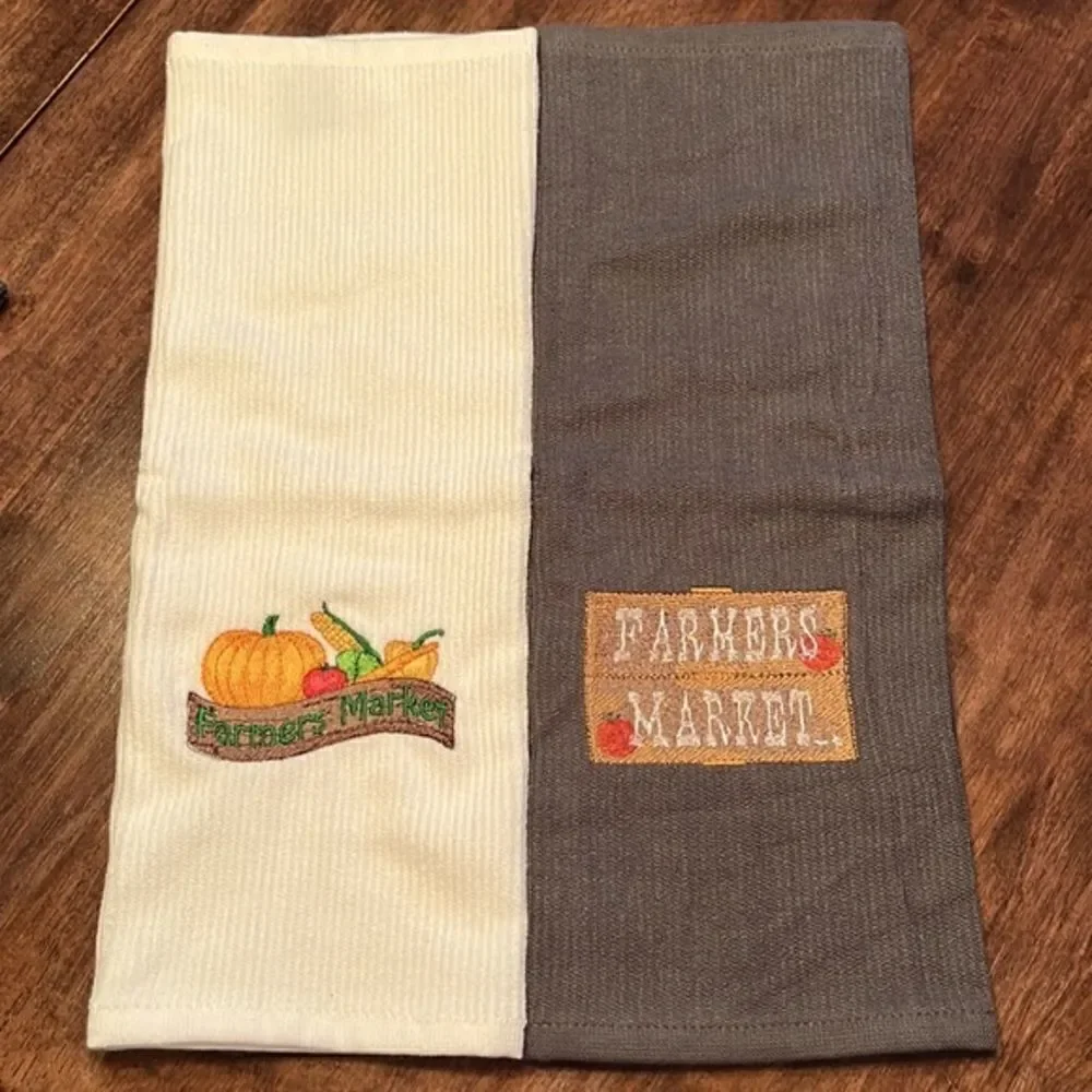 Set of 2 (18” by 16”) Custom Gray and White Farmer’s Market Embroidered Barmops